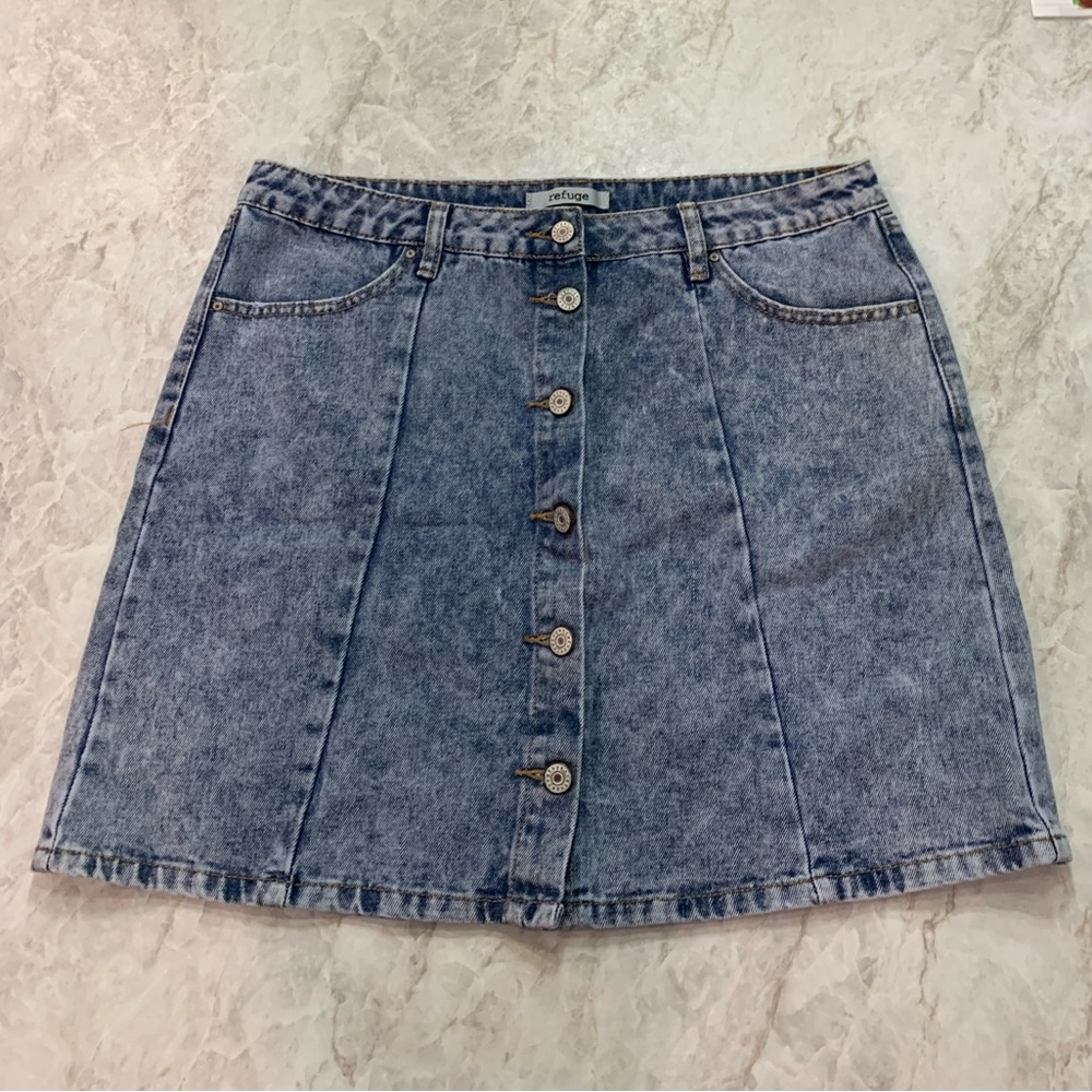 Refuge Blue Acid Wash Mini Skirt Large